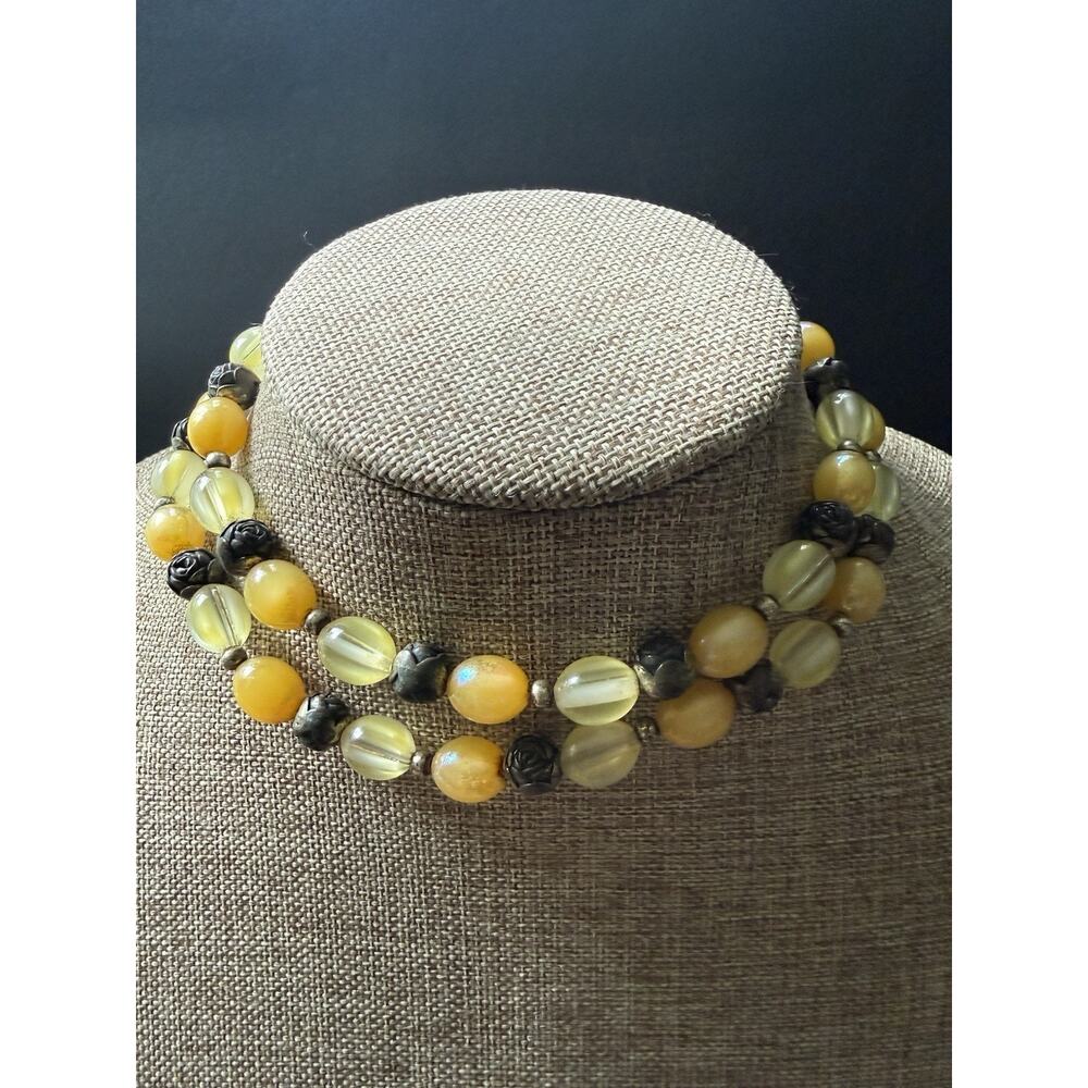 Vintage Multi-Strand Acrylic Necklace Layered Stackable Retro Choker Yellow